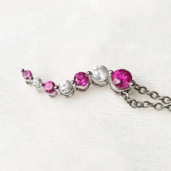 10k White gold Pink gemstone wavy necklace - Picture 7 of 10
